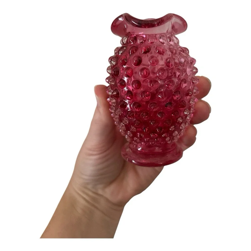 Vintage Fenton Cranberry Hobnail Bud Vases- Set of Two #09